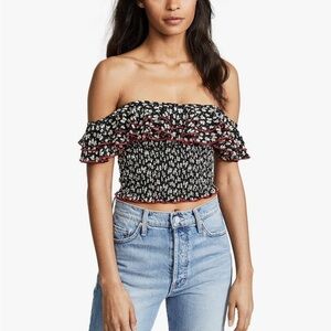 LIKELY Revolve Women’s Harlow Floral Off-the-Shoulder Athena Smocked Crop Top SM
